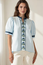 Floral Ruffle Neck Puff Sleeve Blouse