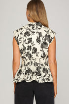 Floral Zip Front Peplum Top