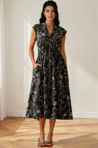 Abstract Floral Zip Front Midi Dress