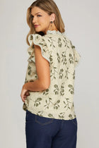 Flutter Sleeve Embroidered Blouse - Sage