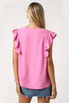 Pleated Ruffle Cap Sleeve Top