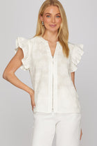 Ruffle Sleeve Floral Front Zip Top