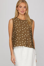 Sleeveless Woven Polka Dot Top - Brown