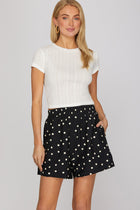 Woven Polka Dot Print Shorts - Black