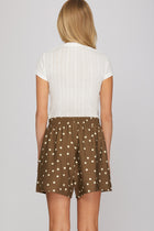 Woven Polka Dot Print Shorts - Brown