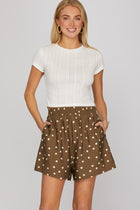 Woven Polka Dot Print Shorts - Brown