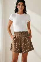 Woven Polka Dot Print Shorts - Brown