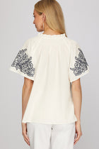 Embroidered Ruffle Sleeve Blouse
