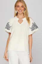 Embroidered Ruffle Sleeve Blouse