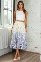 Floral Ombre Pleated Midi Skirt