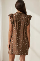 Polka Dot Ruffle Sleeve Mini Dress - Brown
