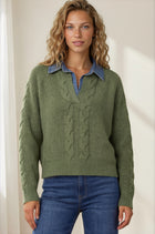 Denim Collared V-Neck Sweater