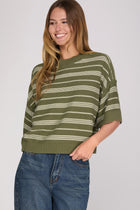 Thin Stripe Short Sleeve Sweater
