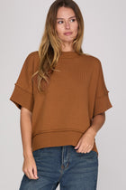 Classic Short‑Sleeve Knit Sweater - Caramel