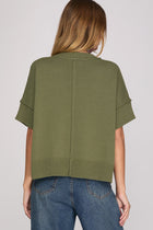 Classic Short‑Sleeve Knit Sweater - Olive