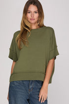 Classic Short‑Sleeve Knit Sweater - Olive
