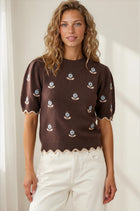 Scallop Edge Floral Short Sleeve Sweater