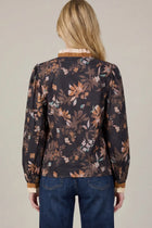 Floral Ruffle V-Neck Long Sleeve Blouse