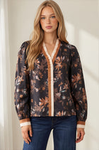 Floral Ruffle V-Neck Long Sleeve Blouse
