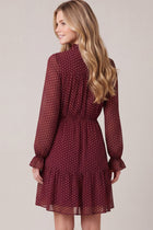 Ruffle Front Long Sleeve Polka Dot Mini Dress