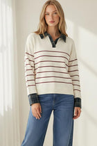 Plaid Layer Long Sleeve Striped Sweater