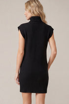 Turtleneck Sleeveless Sweater Dress - Black
