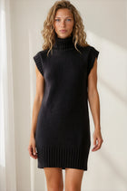 Turtleneck Sleeveless Sweater Dress - Black