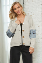 Rib Knit Cardigan with Denim Pockets
