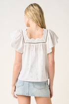 Floral Eyelet Flutter Sleeve Blouse - White
