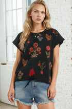 Embroidered Floral Flutter Sleeve Top