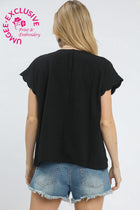 Embroidered Floral Flutter Sleeve Top