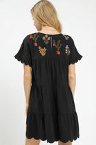 Floral Embroidered Tiered Babydoll Dress