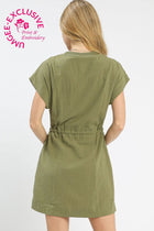 Floral Embroidery Mini Dress W Waist Tie