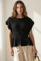 Smocked Peplum Top - Black