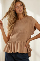 Smocked Peplum Top - Latte