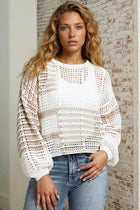 Mixed Stripe Crochet Sweater - Taupe