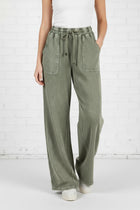 Mineral Wash French Terry Wide Leg Pants - Olive