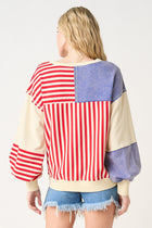 American Flag Patchwork Color Block Sweatshirt