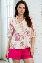 Floral Embroidered Ruffle Trim Blouse