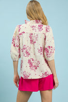 Floral Embroidered Ruffle Trim Blouse