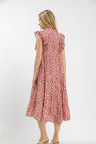 Leaf Print Tiered Midi Dress - Rose