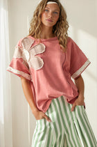 Patchwork Floral French Terry Tee - Rose