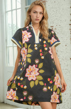 Floral Print Split-Neck Shift Dress