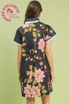 Floral Print Split-Neck Shift Dress