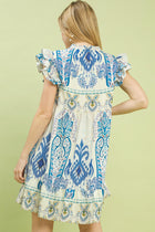 Mix Print Ruffle Sleeve Boho Print Dress