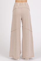 Asymmetric Mineral Wash Wide Leg Pants - Tan