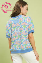 Floral Puff Sleeve French Terry Top - Blue