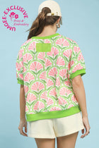 Floral Puff Sleeve French Terry Top - Green