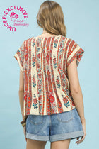 Mix Print Cap Sleeve Top - Cream Mix