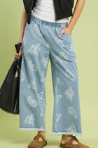 Denim Paisley Wide Leg Pants